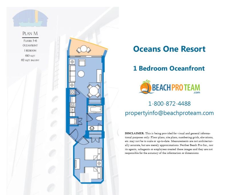 Oceans One Floor Plan M - 1 Bedroom Oceanfront 